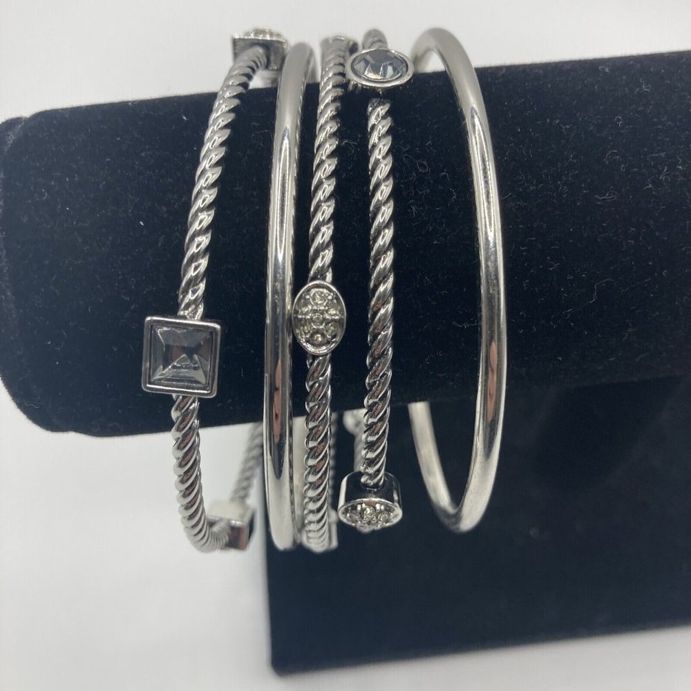 Set ofβ 5 Silver Tone gray crystals Twist bangles bracelets lot